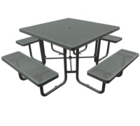 Meubles de jardin d'extérieur, table de pique-nique en métal, banc, table de pique-nique carrée en acier thermolaqué, ensemble de table et de chaises pour restaurant