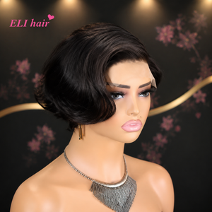 Perruque Courte Pixie 13x4 avec Lace Frontale, Cheveux Humains Vierges Brésiliens Couleur Mixte 99j, Vente en Gros, Cheveux Vierges à Cuticules Alignées, Cheveux de Vison - Product Image 1