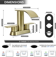 Robinet de salle de bain en acier inoxydable à 2 poignées Gold Waterfall, économie d'eau, 1,2 GPM, cartouche à disque céramique sans plomb, 2 trous