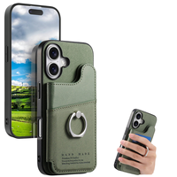 Étui antichoc en cuir TPU PU pour iPhone 17 Pro Max avec porte-cartes, pochette, anneau de maintien et béquille, couleur unie