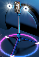 Bâton à selfie pour téléphone portable à deux lumières de 1.7m de long avec support de bureau lumineux Diffusion en direct Tiktok Trépied intégré Bâton à selfie