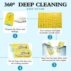 Sac de rangement pour baskets en chenille avec logo personnalisé, lavable, épaissi, fermeture éclair pour le lavage et la machine à laver les chaussures - Product Image 4