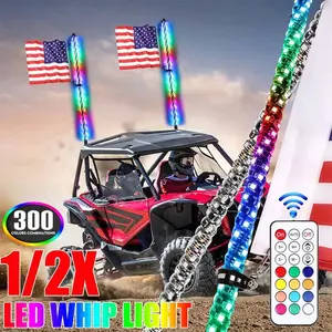 Lâmpadas de chicote led espirais, 5ft, interruptor de balanço e controle remoto, cor rgb com bandeira para off-road sxs suv utv rzr maverick x3