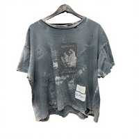 Gewassen grijs oversized T-shirt met distressed print, zwaar katoen, unisex, retro rock stijl