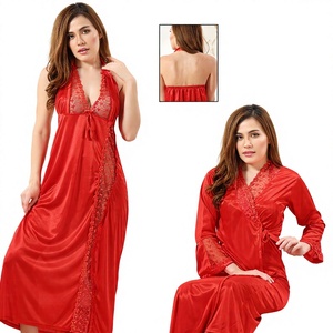 Elegante Bata de Satén de Seda Vintage de 2 Piezas, Novedad, Conjunto de Camisón Largo para Mujer con Encaje y Cintura Elástica, Ropa de Dormir para Verano y Primavera - Product Image 3