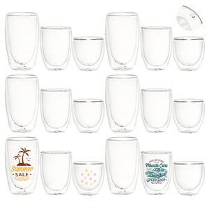 Vaso de Vidrio de Borosilicato de Doble Pared Preperforado, Redondo, de 8oz, 12oz, 15oz, Transparente, para Cappuccino, Latte y Otras Bebidas - Product Image 1