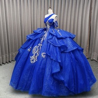 Robe de bal Quinceanera à sequins bleu chaud, longueur au sol, appliques dorées, mexicaines, sweet 16 robes de soirée 15 Anos, plus size en dentelle