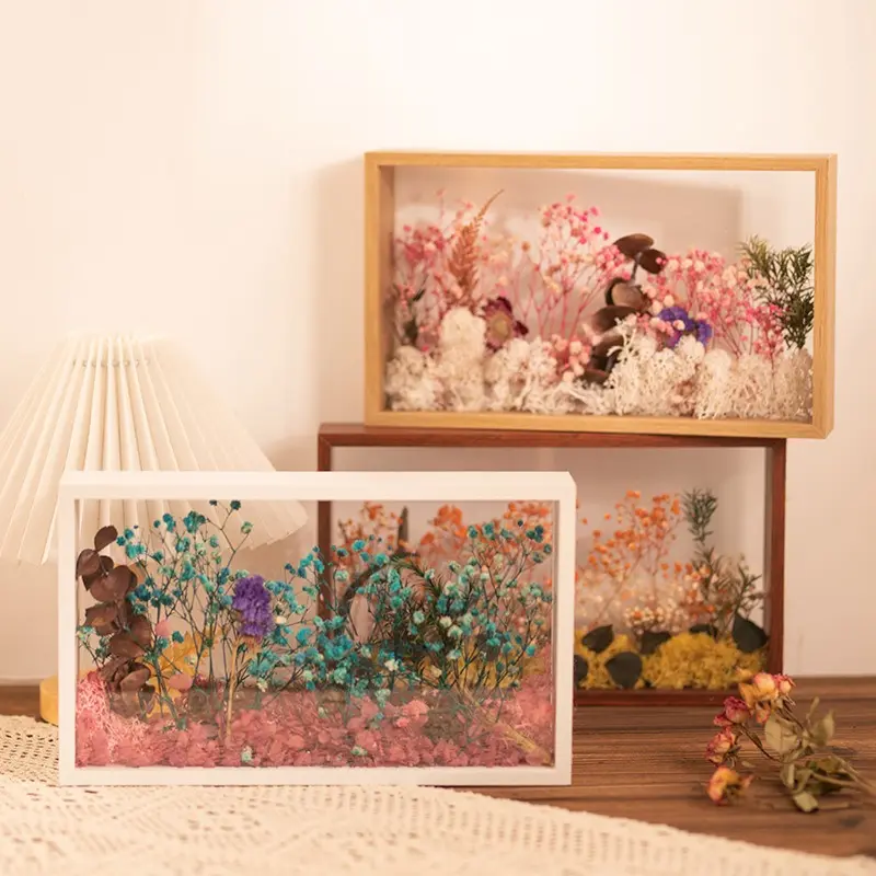 Wooden Wooden Frame Hollow Double Sided Glass Picture Frame For DIY Eternal Flower Dry Flower Preservation