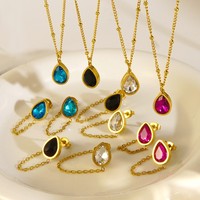 Collier pendentif en forme de goutte d'eau tendance, boucles d'oreilles clous, bijoux en acier inoxydable plaqué or 18 carats, chaîne en zircon