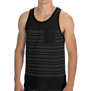 Débardeur de sport respirant à rayures pour homme avec poche, col rond, sans manches, décontracté - Product Image 1