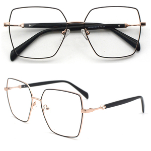 HG7090 レディース高級幾何学模様メガネフレーム 56mm メタルフルリム光学眼鏡 アセテートテンプル付き、最小注文数10個 - Product Image 1