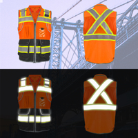 Rompi Keselamatan Hi Vis 100% Poliester Jaring Pakaian Kerja Reflektif Rompi Konstruksi dengan Banyak Kantong Leher Spons ANSI Kelas 2