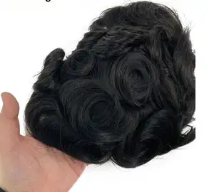 100%human hair toupee ,Mens male wig,hair replacement Fine mono lace with Polyskin hair pieces