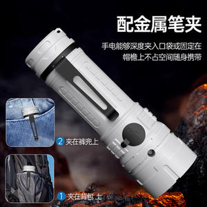 ไฟฉายแบบกำหนดเองได้ พร้อมคลิปหนีบ ไฟ LED แบตเตอรี่แบบชาร์จได้ 400mah แสงสีขาว สำหรับไฟฉุกเฉิน - Product Image 3