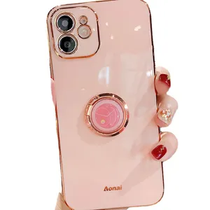 Newly Glossy Pattern Luxury Plating Ring Holder Soft Silicone Back Cover All Wrap Mobile Phone Case Cover for iPhone 14 pro max