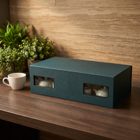 Coffret Cadeau de Luxe Écologique pour Service à Thé avec Fenêtre Double Face et Emballage Personnalisé en Carton Rigide Gris pour Cadeaux de Thé Haut de Gamme