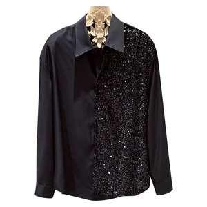 Camicia a maniche lunghe da uomo autunno Versatile alla moda da uomo con Design paillettes di fascia alta in bianco e nero - Product Image 5