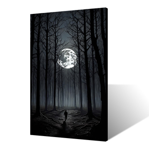 Impression sur toile d'art numérique contemporaine et moderne, écologique, avec paysage forestier noir et blanc, pour usage intérieur, voyageur solitaire - Product Image 4