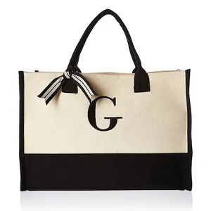 Logo personalizzato immagine stampabile spedizione grande borsa in tessuto da spiaggia in tela iniziale personalizzata monogrammata regalo Tote Bag da donna