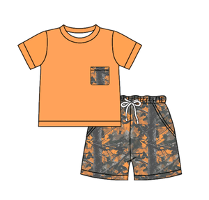 Conjunto de Ropa de Boutique al por Mayor para Bebé Niño, Pantalones Cortos de Algodón y Spandex con Estampado de Ramas y Hojas, Estilo Casual de Primavera/Otoño, 2 Piezas - Product Image 2