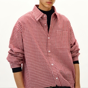 Camicia <span class=keywords><strong>da</strong></span> <span class=keywords><strong>Uomo</strong></span> Personalizzata Casual Retrò a Quadri Rossi e Bianchi, 100% Cotone Traspirante, Alta Qualità, Design alla Moda, Maniche Lunghe - Product Image 3