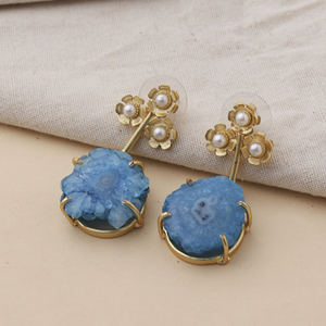 Women Blue Matte Brass Water Drop Earrings With Ethnic Design Fashion Jewelry <b>Accessory</b> For <b>Wedding</b> Ceremonies Party Events Fest - Product Image 5