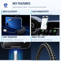 Câble de voiture en spirale USB-A vers Type-C 480 Mbps 3A, cordon de charge rétractable pour CarPlay, OEM, ODM, logo personnalisé, vente en gros