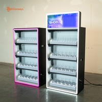 Étagère de présentation de cigarettes pour magasin de tabac, personnalisée, 4 niveaux, LED RVB, verrouillable, avec poussoir pour cigarettes