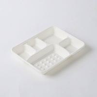 Barquette alimentaire jetable biodégradable en bagasse de canne à sucre blanche, 4 compartiments, écologique, pour plats à emporter