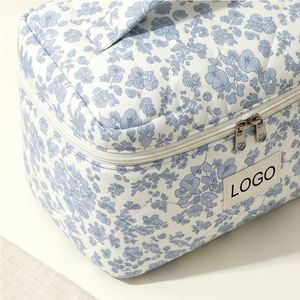 Floral Quilted Custom Logo Cosmetic <b>Large</b> Capacity Travel Toiletry Organizer Pouch <b>Makeup</b> <b>Bag</b> With Handle - Product Image 2