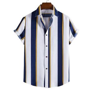 Chemise décontractée personnalisée pour homme, collection été 2026, à rayures, col à revers, manches courtes, 100 % coton pur, simple boutonnage - Product Image 2