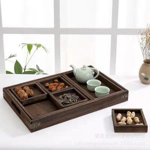 Bandeja de té de madera maciza de Paulownia, bandeja multifuncional para servir té y aperitivos, color quemado - Product Image 3