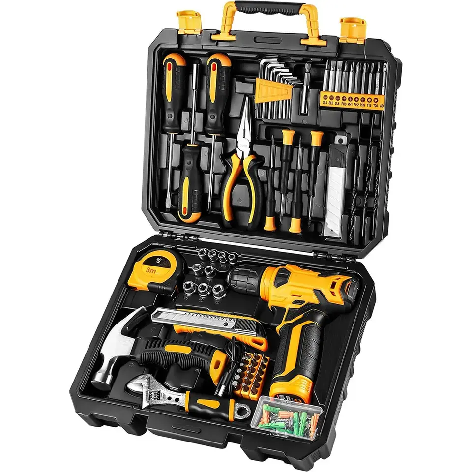 Kit d'outils à main de réparation de quincaillerie pour mécanicien de ménage général boîte à outils boîte à outils combo mallette de rangement