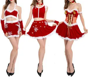 批发价格红色节日礼服女士性感圣诞透视礼服节日派对圣诞老人服装