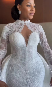S1434Y 2026 Nuovo Abito da Sposa a Sirena Scintillante con Perline e Pizzo, con Strascico Staccabile e <span class=keywords><strong>Maniche</strong></span> <span class=keywords><strong>Lunghe</strong></span>, <span class=keywords><strong>Vestito</strong></span> da Sposa Reversibile - Product Image 4
