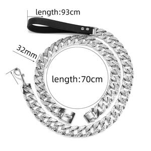 Collar para Perro con Cadena Dorada, Herrajes Resistentes de Acero Inoxidable, Collar Cubano para Mascotas de 32 mm de Ancho y Correa - Product Image 6