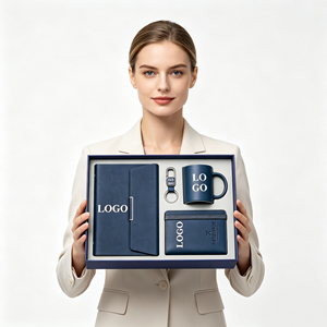 Ensemble cadeau promotionnel d'entreprise personnalisé avec logo, 4 en 1, pour les employés, kit de bienvenue avec carnet A5, porte-passeport, tasse, porte-clés - Product Image 1