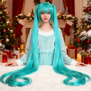 Peluca de <span class=keywords><strong>Cosplay</strong></span> de Seda Doméstica Estilo Princesa de 400g para Vocaloid <span class=keywords><strong>Hatsune</strong></span> <span class=keywords><strong>Miku</strong></span>, Color Azul Aqua, Transfronteriza - Product Image 4