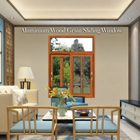Fenêtre coulissante en aluminium à grain de bois personnalisé avec traverse fixe, double vitrage insonorisé pour maison résidentielle