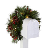 Décoration de Noël : Champignon sur piquet, Décoration de boîte aux lettres pour sapin de Noël, Couronne, Guirlande de fruits rouges, Pomme de pin, Lumières chaleureuses