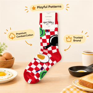 <span class=keywords><strong>Calcetines</strong></span> de media pantorrilla con estampado de huevo frito y sartén, a cuadros rojos, que absorben la humedad y son <span class=keywords><strong>antirozaduras</strong></span>, informales - Product Image 3