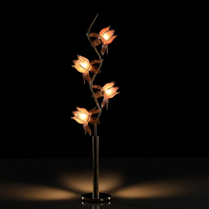 4-Head Lotus Flower Floor Lamp S-Curve Golden Metal Pole Acrylic Petal Standing Lamp Living Room Bedroom Decor Ambient Light - Product Image 1