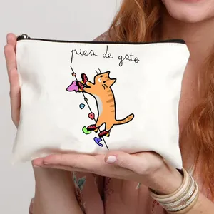 Borsa da viaggio in tela con gatto dei cartoni animati, con chiusura a cerniera, per kit da viaggio, trucchi, articoli scolastici, astuccio per matite, borse da toilette - Product Image 5