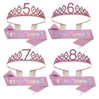 Ensemble d'anniversaire rose pour filles, couronne, bandeau, kit de déguisement, accessoires de fête d'anniversaire