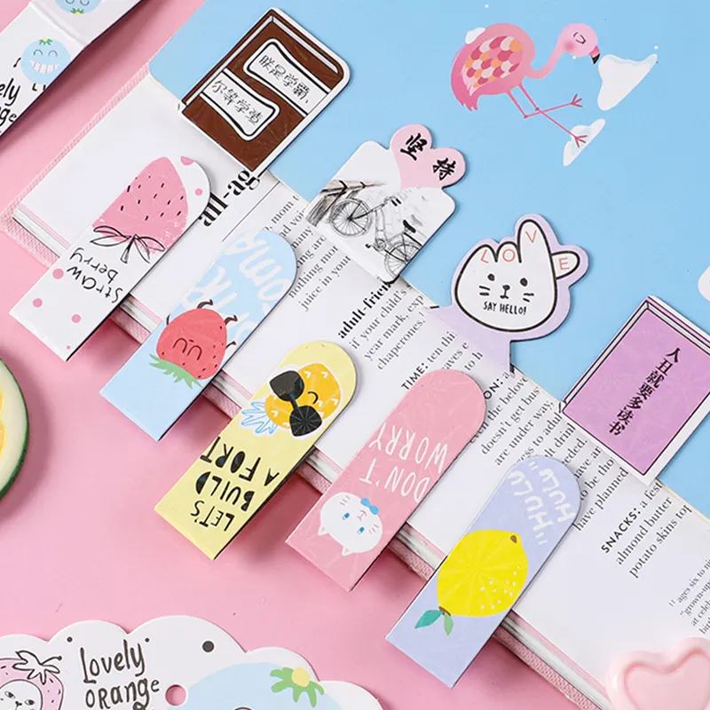 Bookmark Paris Magnet Bunga Kucing Lucu Pembatas Buku Anak-anak Penanda Buku Magnet Sehari-hari Kartun Hewan Bercahaya untuk Buku