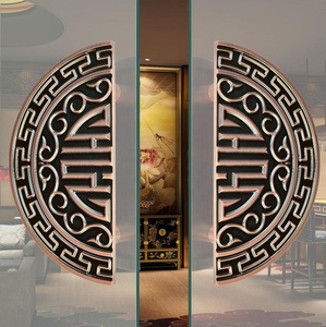 Mô hình chạm khắc bán tròn lối vào cửa xử lý biệt thự cửa trượt Hợp kim nhôm Bronzed kính và cửa gỗ xử lý - Product Image 5