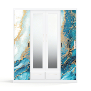 Armoire en acier imprimé avec barre de suspension, miroir et 4 portes coulissantes - Product Image 1