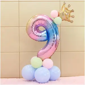 Jyao gradient đầy màu sắc kích thước lớn Số lá Helium bóng bay trang trí tiệc sinh nhật lễ kỷ niệm