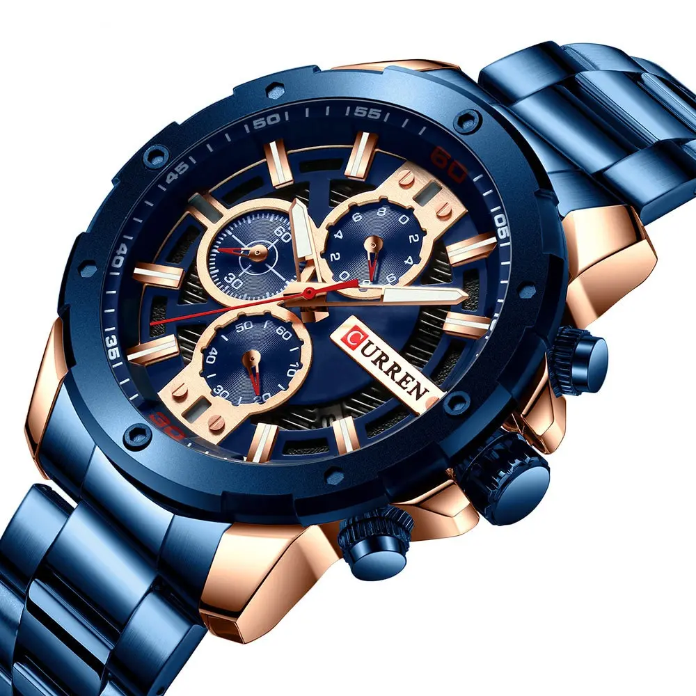 Curren-Relojes de pulsera para hombre, de cuarzo, azul, novedad, 8336