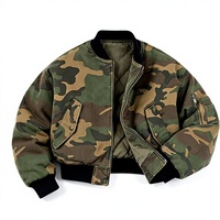 Blouson Bomber Réversible Camouflage Vintage en Sergé de Coton Col Montant Hiver Homme Fermeture Éclair Devant Matelassé Chaud Rembourré Streetwear